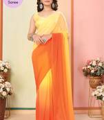 Yellow Printed Georgette Ready To Wear Saree With Blouse