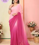 Light Baby Pink Printed Georgette Ready To Wear Saree With Blouse