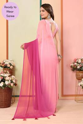 Light Baby Pink Printed Georgette Ready To Wear Saree With Blouse 3