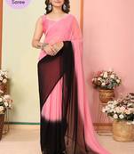 Pink Printed Georgette Ready To Wear Saree With Blouse