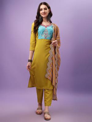 Lemon Viscose Straight Kurta Pant and Dupatta Set 1