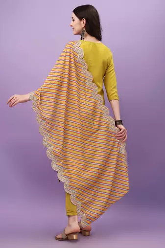 Lemon Viscose Straight Kurta Pant and Dupatta Set