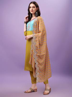 Lemon Viscose Straight Kurta Pant and Dupatta Set 3