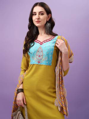 Lemon Viscose Straight Kurta Pant and Dupatta Set 4