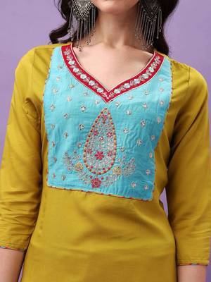 Lemon Viscose Straight Kurta Pant and Dupatta Set 5