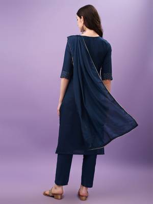 Women Embroidered Rayon Slub Straight Kurta Pant Dupatta Set 2