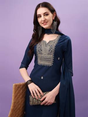 Women Embroidered Rayon Slub Straight Kurta Pant Dupatta Set 5