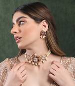 Red & white polki choker set