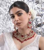 Red polki bridal choker set for women and girls
