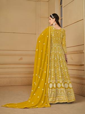 Yellow embroidered faux georgette salwar suit with Dupatta 2