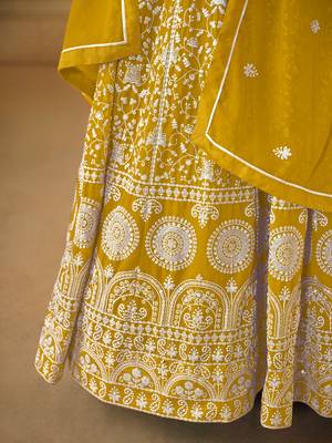 Yellow embroidered faux georgette salwar suit with Dupatta 4