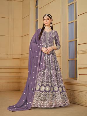 Purple embroidered faux georgette salwar suit with Dupatta 1