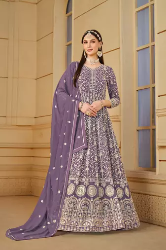 Purple color faux georgette salwar suits with faux georgette dupatta