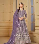 Purple color faux georgette salwar suits with faux georgette dupatta