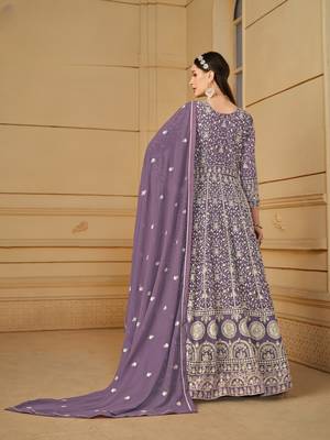Purple embroidered faux georgette salwar suit with Dupatta 2