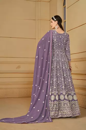 Purple embroidered faux georgette salwar suit with Dupatta