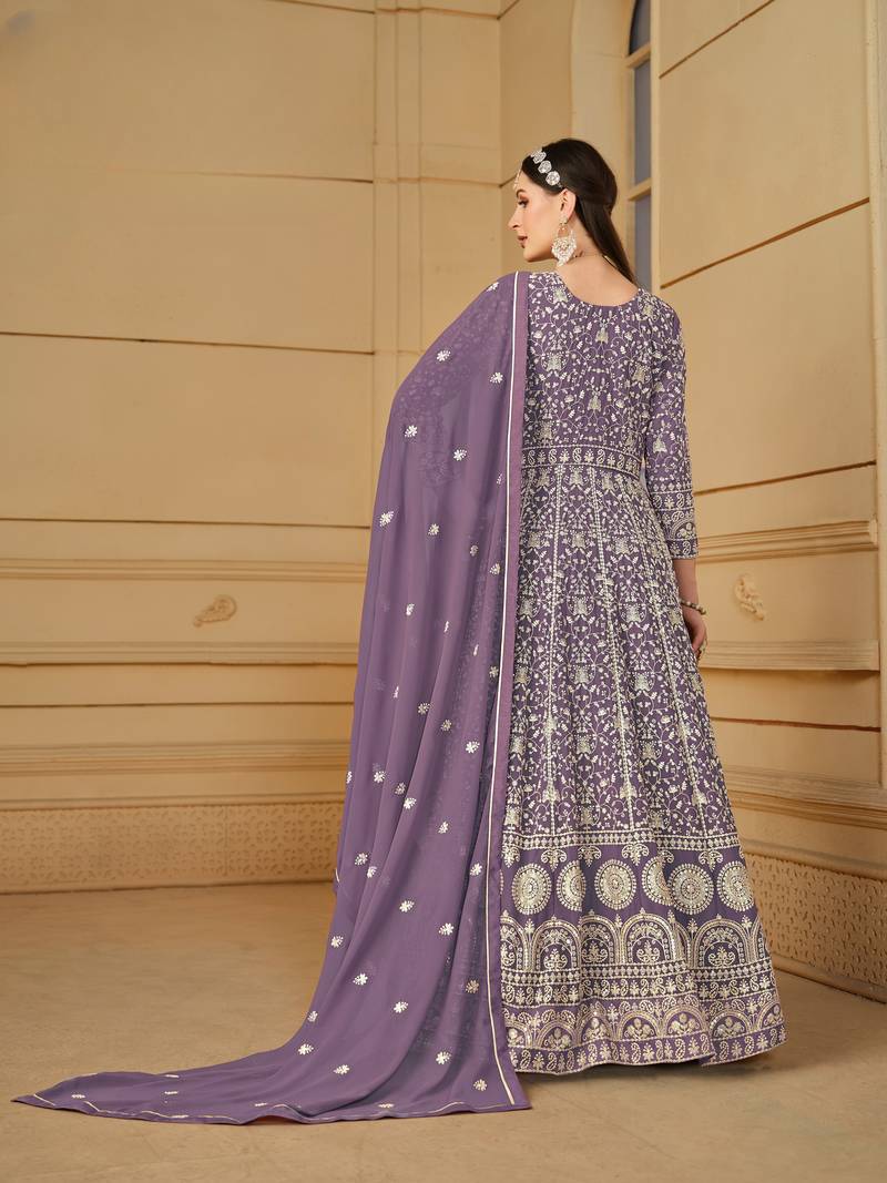 Purple color faux georgette salwar suits with faux georgette dupatta