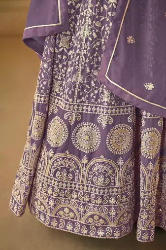 Purple embroidered faux georgette salwar suit with Dupatta