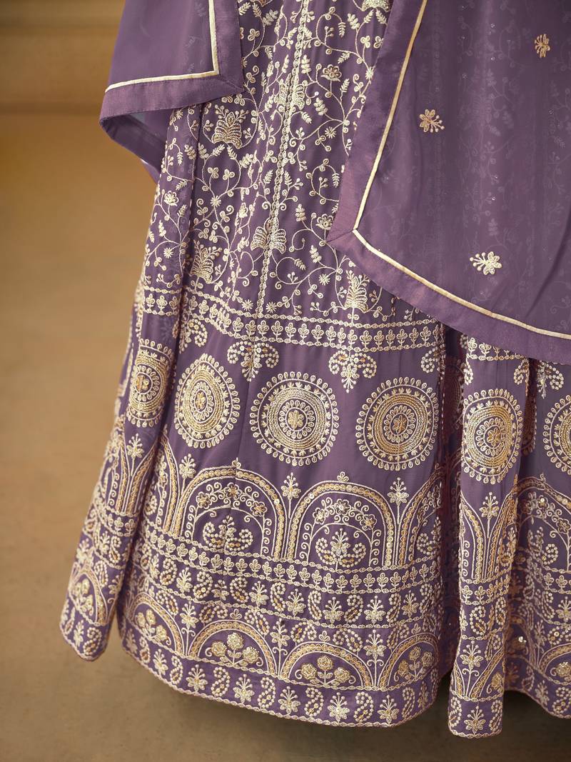 Purple color faux georgette salwar suits with faux georgette dupatta