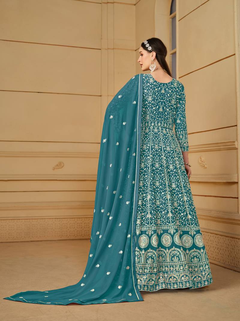 Blue color faux georgette salwar suits with faux georgette dupatta