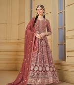 Rust embroidered faux georgette salwar suit with Dupatta