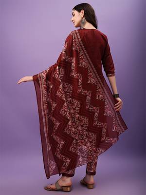 Cotton Fabric Printed work Straight cut Kurta, Pant and Dupatta Set 2