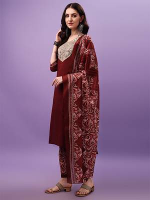 Cotton Fabric Printed work Straight cut Kurta, Pant and Dupatta Set 3