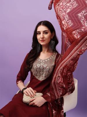 Cotton Fabric Printed work Straight cut Kurta, Pant and Dupatta Set 4