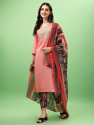 Cotton Fabric Printed work Straight cut Kurta, Pant and Dupatta Set 1