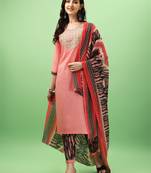 Cotton Fabric Printed work Straight cut Kurta, Pant and Dupatta Set