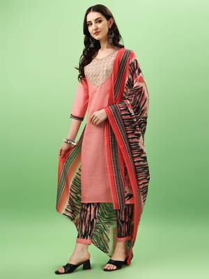 Cotton Fabric Printed work Straight cut Kurta, Pant and Dupatta Set 3