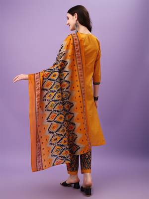 Cotton Fabric Printed work Straight cut Kurta, Pant and Dupatta Set 2