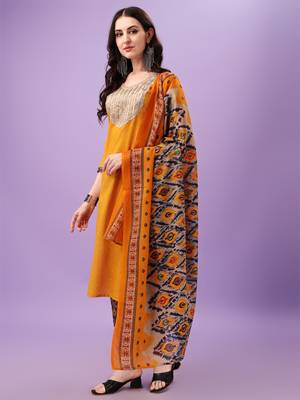 Cotton Fabric Printed work Straight cut Kurta, Pant and Dupatta Set 3