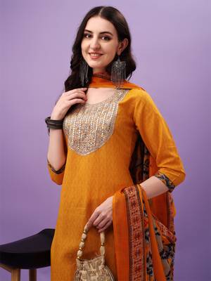 Cotton Fabric Printed work Straight cut Kurta, Pant and Dupatta Set 4