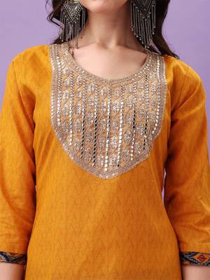Cotton Fabric Printed work Straight cut Kurta, Pant and Dupatta Set 5