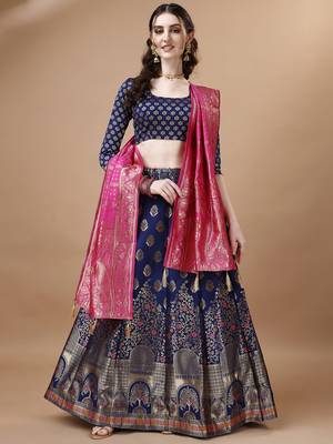 BLUE BROCADE FABRIC 2
