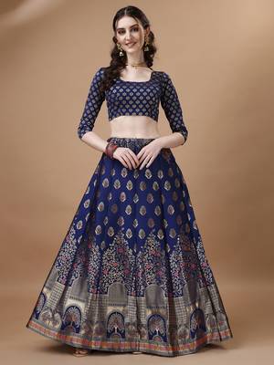 BLUE BROCADE FABRIC 3