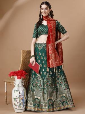 GREEN BROCADE FABRIC 1