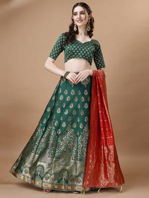 GREEN BROCADE FABRIC 2