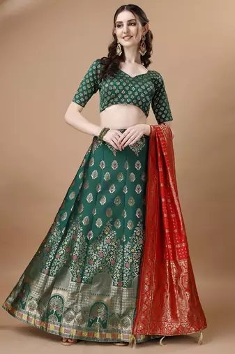 GREEN BROCADE FABRIC