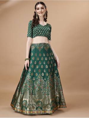 GREEN BROCADE FABRIC 4