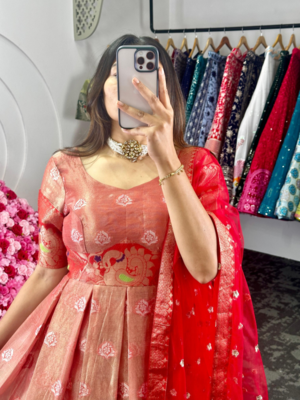 Orange Kota  silk gown  2