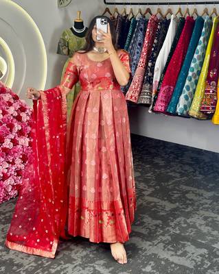 Orange Kota  silk gown  1