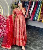 Orange Kota  silk gown 