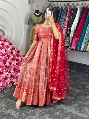 Orange Kota  silk gown  3