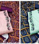 Women's stylish light purple and light seagreen color unstitched heavy multi embroidery  combo dress material