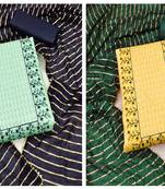Women's modish seagreen and yellow color unstitched embroidery and cotton combo dress material