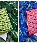 Women's exclusive light green and pink color unstitched embroidery and sequence work combo dress material