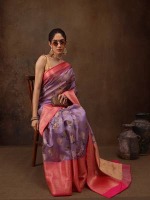 Lavendor Floral Digital Printed Chanderi Art Silk Saree 1
