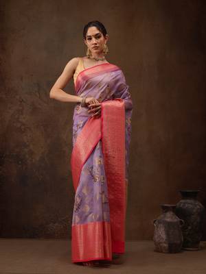 Lavendor Floral Digital Printed Chanderi Art Silk Saree 2